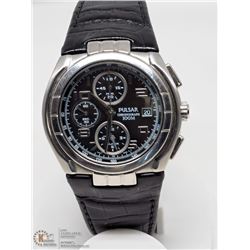 #19-PULSAR BLACK LEATHER STRAP, BLACK