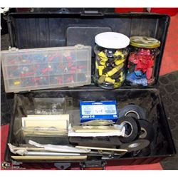 TOOL BOX W/ ELECTRICAL SUPPLIES AND A BOX OF ASST