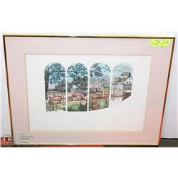 4 PANE PRINT WITH ETCHED DESIGN MATTING, FRAMED