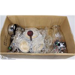 BOX OF MISC COMMUNITY PLATE CUTLERY PLUS CRYSTAL