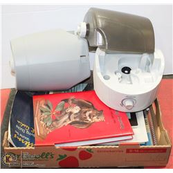 BOX OF ASST BOOKS SOLD WITH SUNBEAM HUMIDIFIER