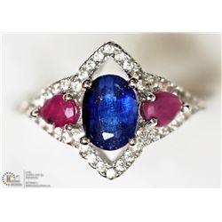 #04-STERLING SILVER RUBY AND SAPPHIRE RING SZ 5.75