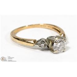 LADIES 10K GOLD RING W/ 2 DIAMONDS AND C. ZIRCONIA