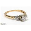 Image 1 : LADIES 10K GOLD RING W/ 2 DIAMONDS AND C. ZIRCONIA