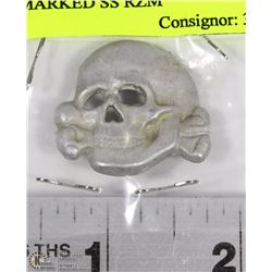 GERMAN NAZI TOTENKOPF HAT BADGE MARKED SS RZM