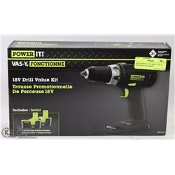 NEW POWER IT 18V DRILL VALUE KIT WITH 2 BATTERIES