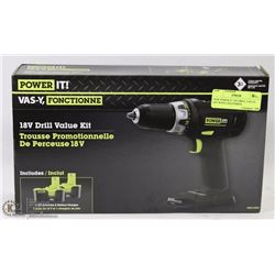 NEW POWER IT 18V DRILL VALUE KIT WITH 2 BATTERIES