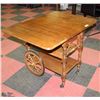 Image 2 : VINTAGE WOOD TEA CART WITH WOOD WHEELS