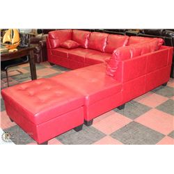 NEW RED LEATHERETTE LARGE SECTIONAL WITH OTTOMAN