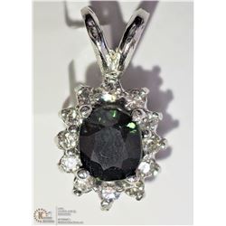 #21-14K W. GOLD SAPPHIRE & DIAMOND HALO PENDANT