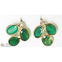 #30-14K YELLOW GOLD EMERALD & DIAMOND EARRINGS