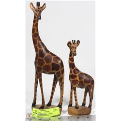 TWO WOOD HAND CARVED GIRAFFES FROM KENYA -