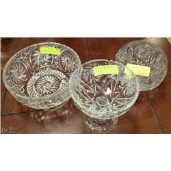3PC PINWHEEL CRYSTAL BOWLS INCL PEDESTAL CANDY