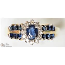 #37-10K YELLOW GOLD SAPPHIRE & DIAMOND HALO RING
