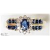 Image 1 : #37-10K YELLOW GOLD SAPPHIRE & DIAMOND HALO RING