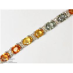 #38-ST. SILVER GEMSTONE & DIAMOND TENNIS BRACELET