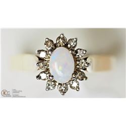 #39-10K YELLOW & W. GOLD OPAL & DIAMOND HALO RING