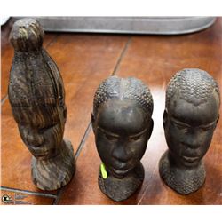 3 AFRICAN IRONWOOD STATUETES