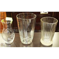 3 VASES DRAGON FLY ETCHED DESIGN , 1 CRYSTAL AND