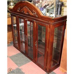 WOOD CARVED STYLE HUTCH TOP CRACKED GLASS AS IS
