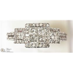 #47-10K WHITE GOLD DIAMOND SQUARE HALO SIZE 7 RING
