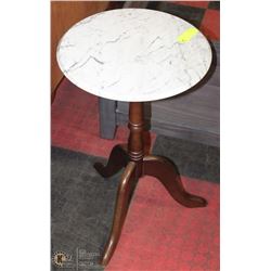 STONE TOP WOOD BASE END TABLE