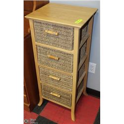 4-DRAWER WOOD & WICKER STORAGE STAND