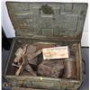 Image 1 : LARGE ANTIQUE AMMO BOX WITH ASSORTED RADIOS,