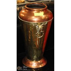 COPPER & BRASS 19" TALL FLOOR VASE W/ DECORATIVE