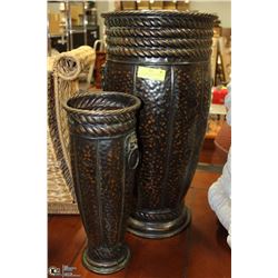 LOT OF 2 METAL ANTIQUE BRONZE PLANTERS, 25" & 17"