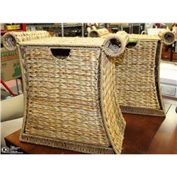 A PAIR OF DESIGNER RATTAN END TABLES W/ STORAGE