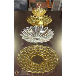 VINTAGE 2 TIER GOLDEN GLASS CANDY DISH W/ VINTAGE