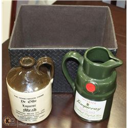 A PAIR OF CLAY LIQUOR JUGS-TANQUERAY & OLDE MEAD