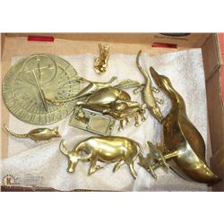 FLAT OF 9 BRASS ANIMALS AND A SUN DIAL