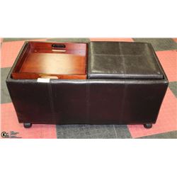 LEATHERETTE OTTOMAN WITH REVERSIBLE TRAYS