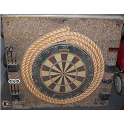 CUSTOM MADE DARTBOARD DISPLAY W/ DARTS 32” X 32”