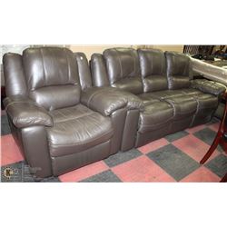 BROWN LEATHERETTE RECLINING SOFA WITH CHAIR