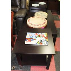 DARK WOOD TONE 3 PC COFFEE TABLE SET