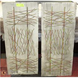 PAIR OF WOOD AND METAL WALL HANGINGS