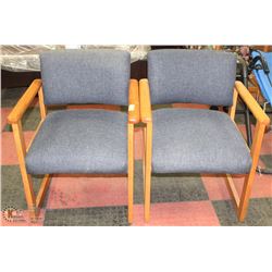 PAIR OF OAK AND FABRIC WAITING ROOM CHAIRS