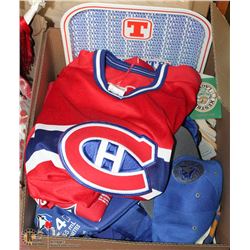 BOX OF ASST. HOCKEY BASEBALL AND LIQUOR MEMORABILA