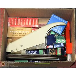 BOX OF VINTAGE OFFICE SUPPLIES