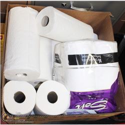 BOX OF PAPER TOWEL AND TOILET PAPER