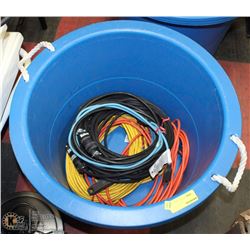 BLUE TUB OF EXTENTION CORDS
