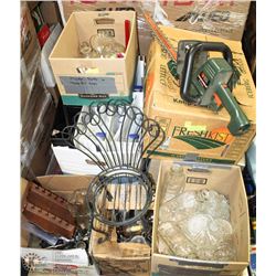PALLET OF ASST GLASSWARE, COLLECTIBLES, LANTERN