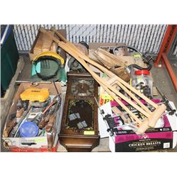 PALLET OF ESTATE MISC INCL WALL CLOCK, TOOLS ,