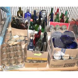 PALLET OF BOTTLES & CANNING JARS.