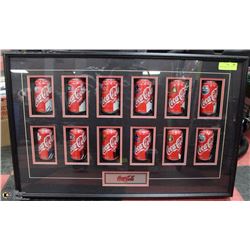 FRAMED COCA COLA CANADIAN HOCKEY TEAMS CANS