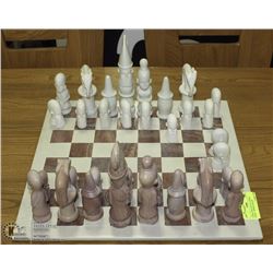 STONE CHESS SET W/ 3 EXTRA PAWNS - MISSING KNIGHT