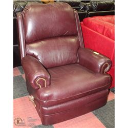 BROWN LEATHER NAILHEAD RECLINING LAZY BOY CHAIR